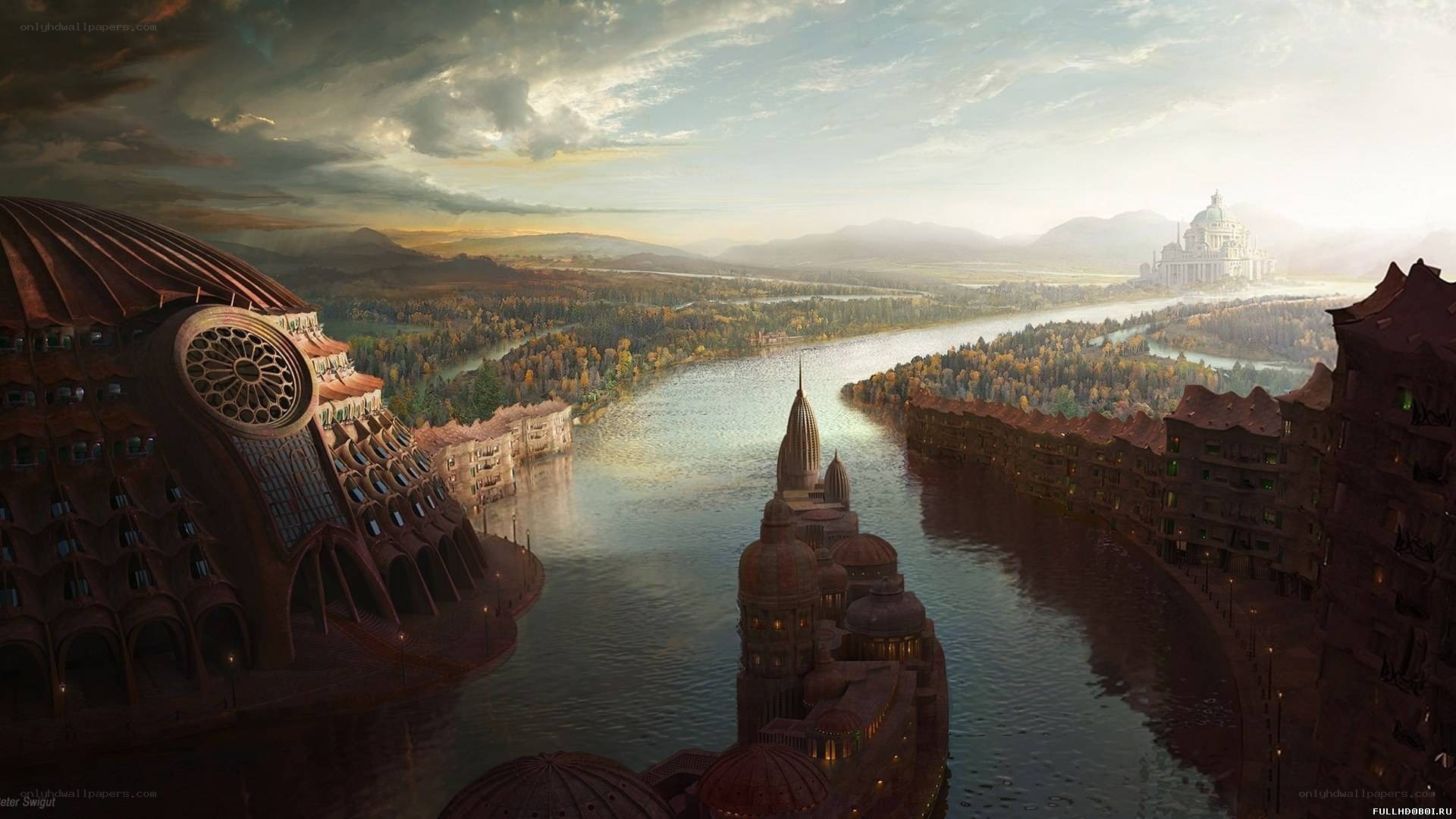 fantasy city by river