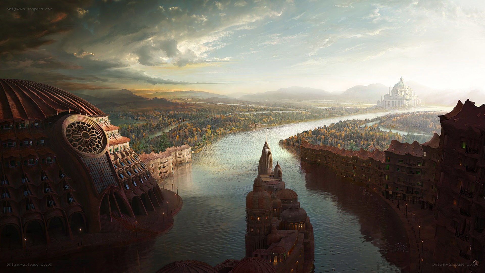 fantasy city by river