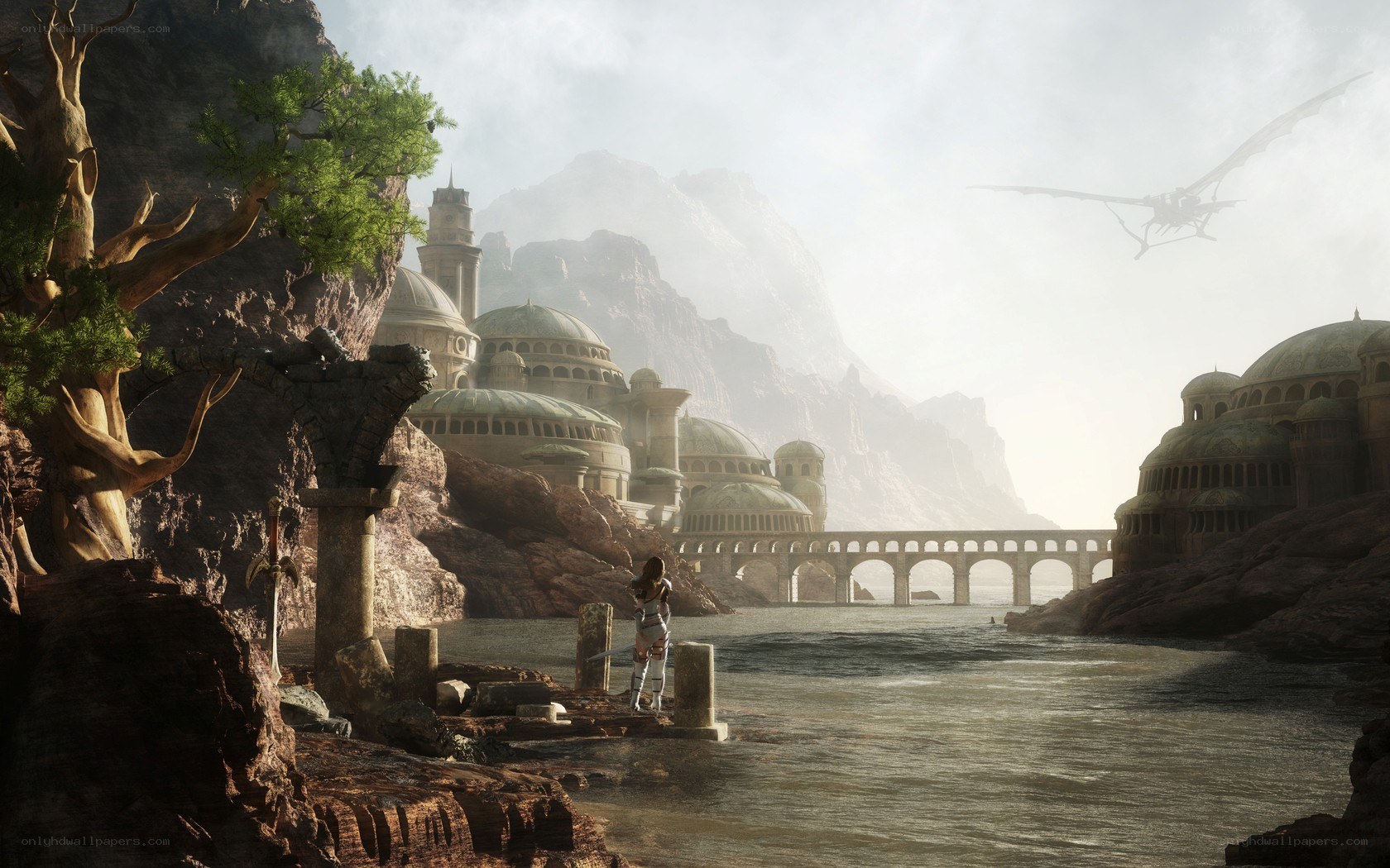 fantasy city by the river