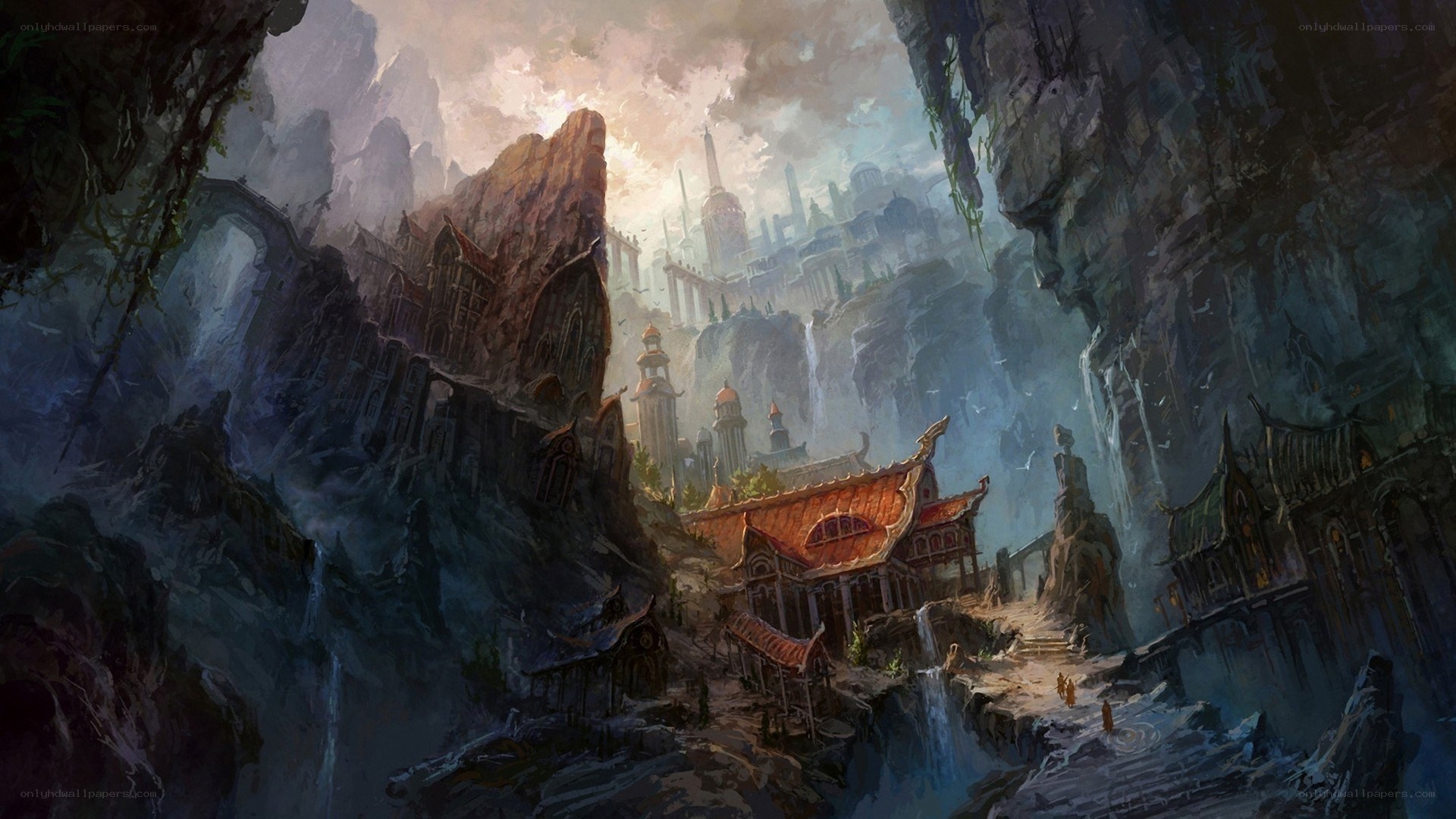 fantasy city in a canyon