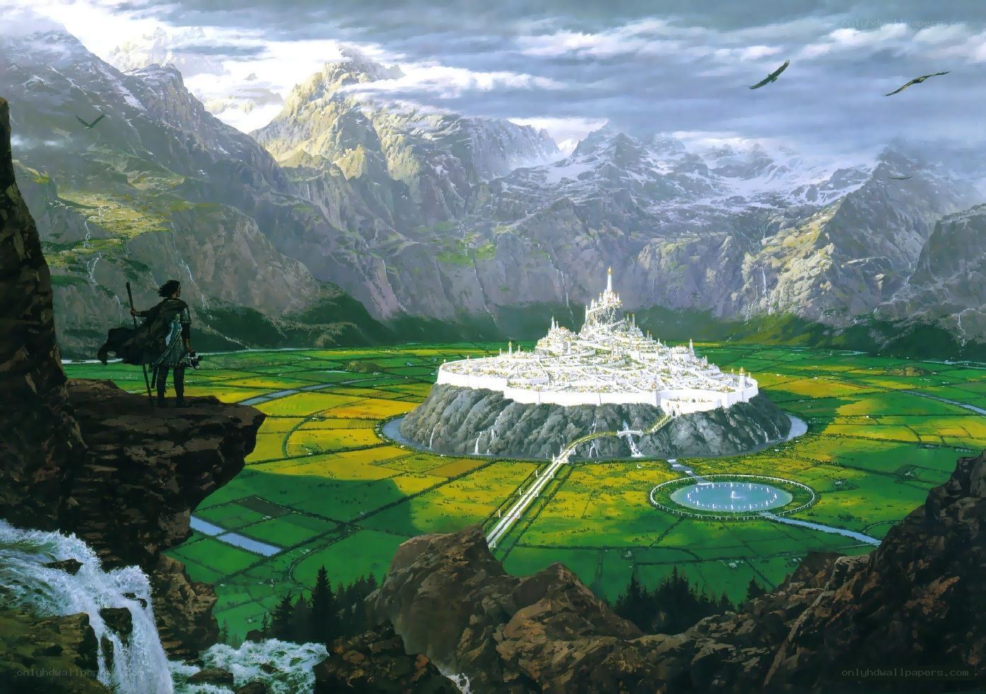 Fantasy city in a mountain valley