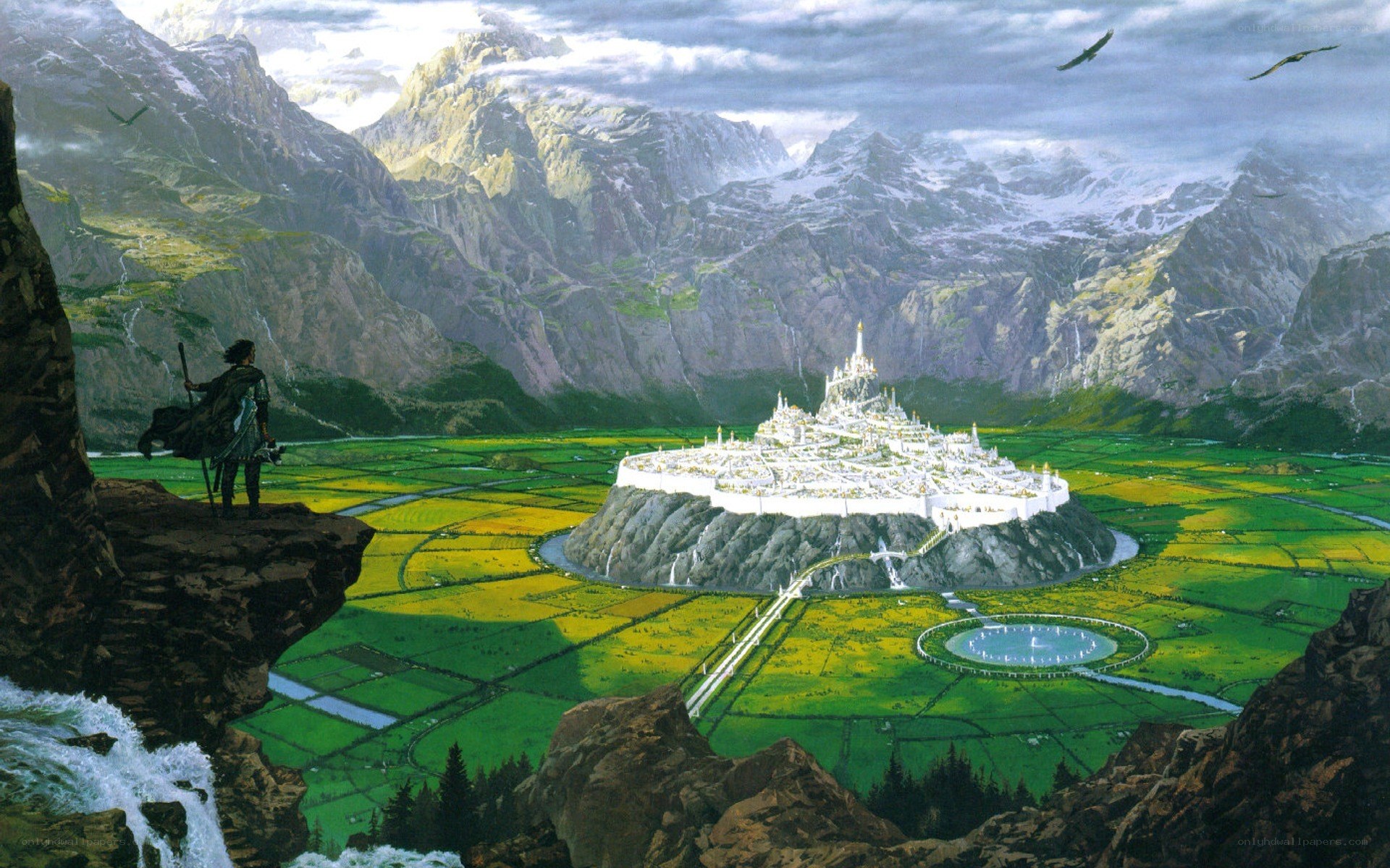 Fantasy city in a mountain valley