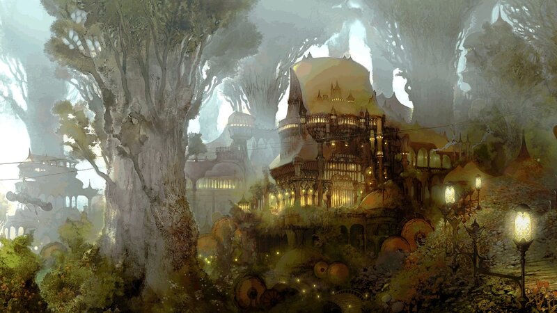 Fantasy City in Forest — Green, Mysterious