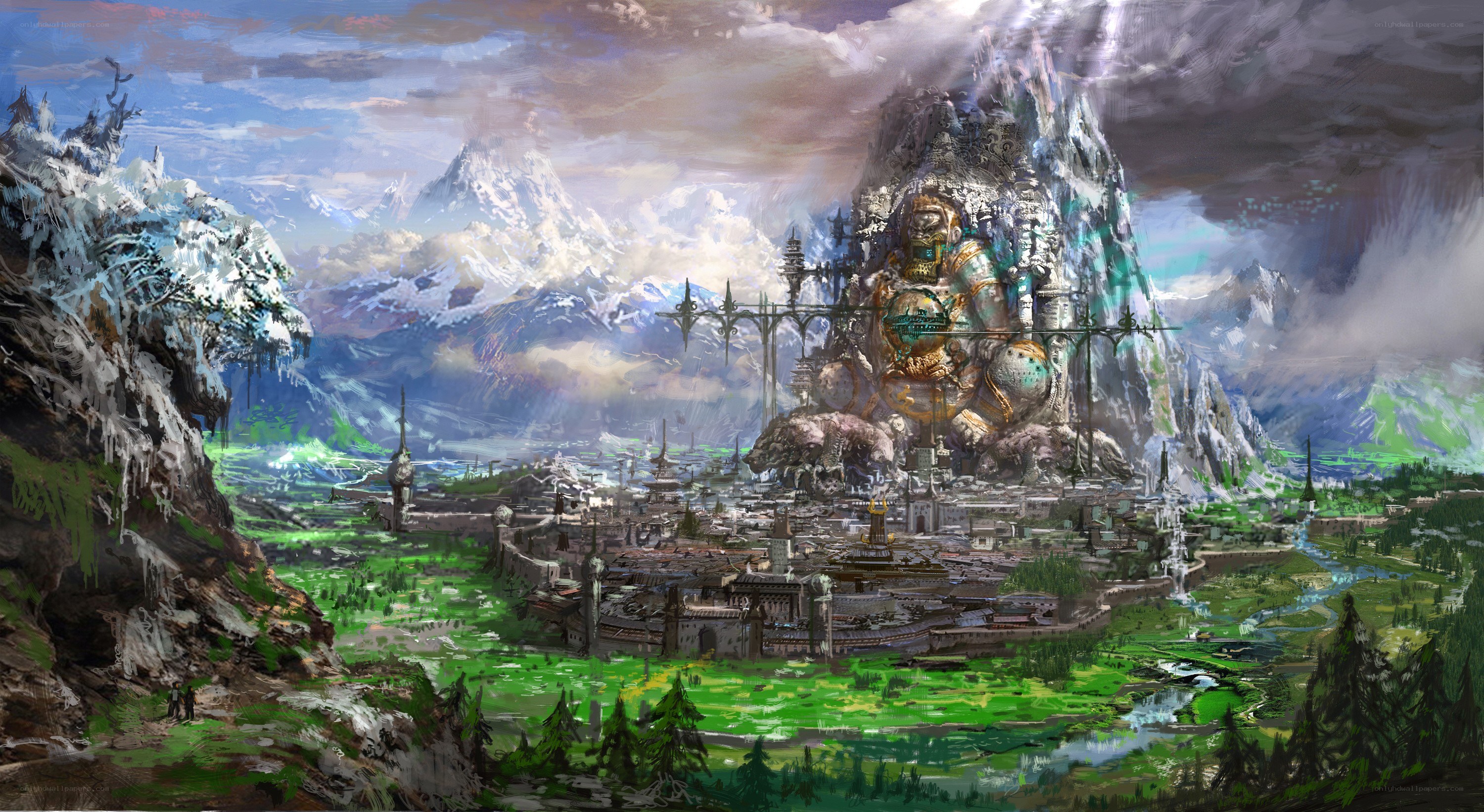 Fantasy city in mountain valley