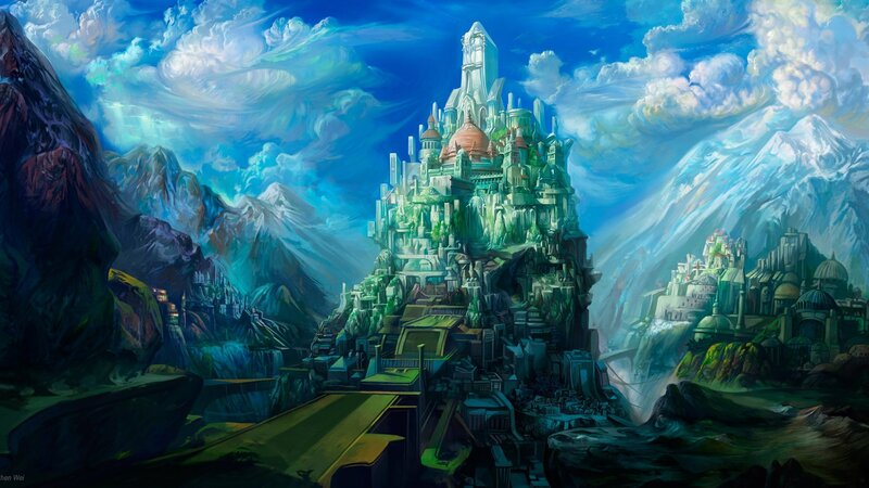 Fantasy City in Mountains