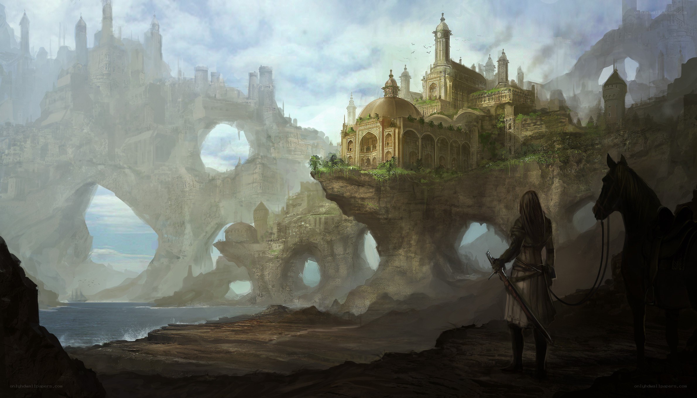 fantasy city on a cliff