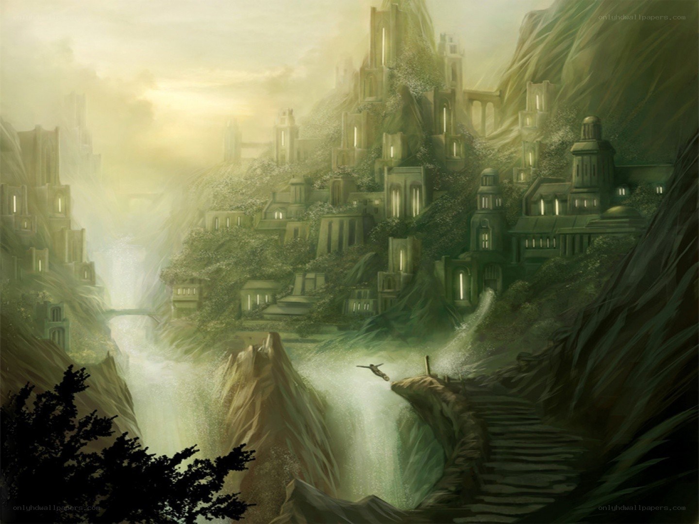 fantasy city on a cliff