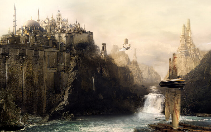 Fantasy city on a cliff