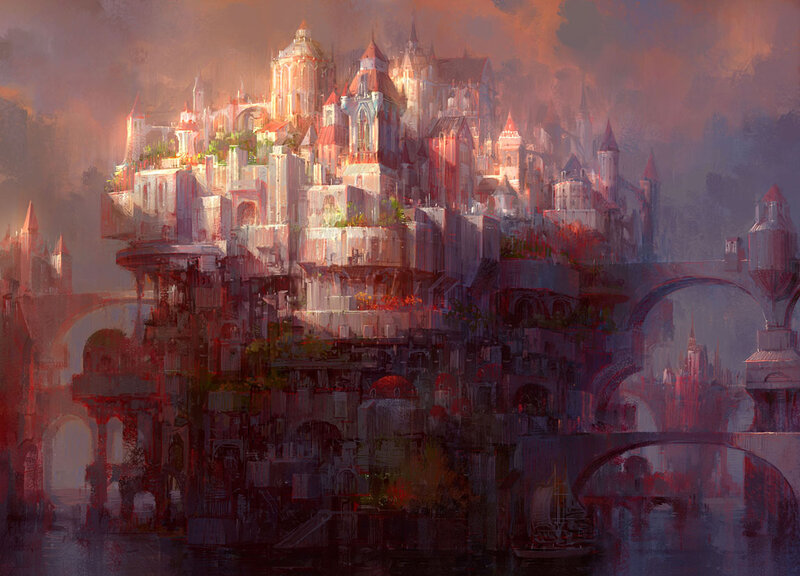 Fantasy city on a cliff