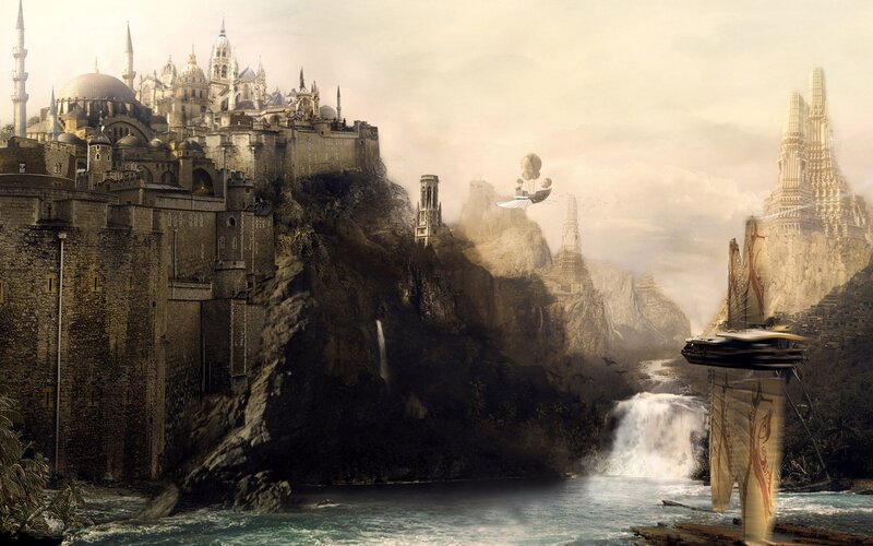 fantasy city on a cliff