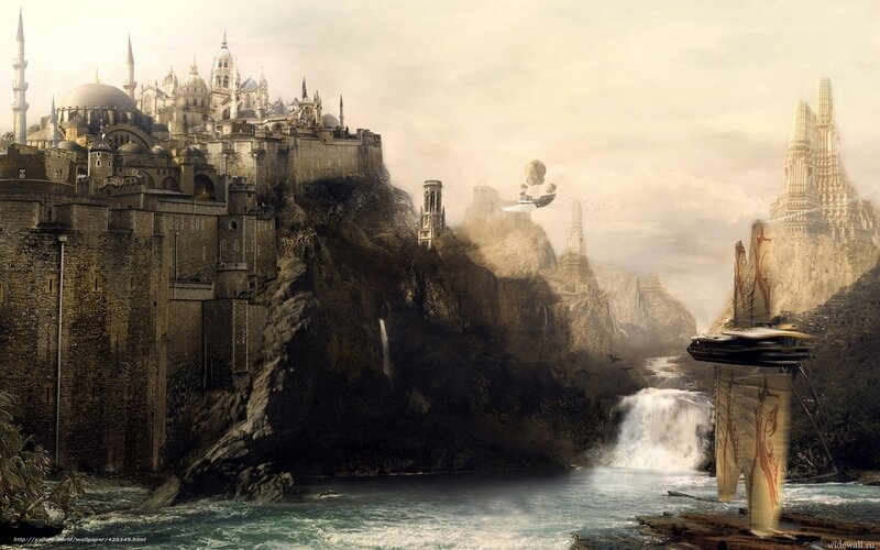 Fantasy City on Cliff — Brown