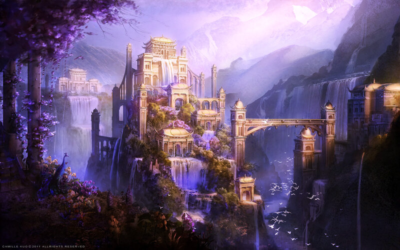 Fantasy City on Cliffs — Purple, Serene
