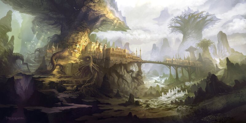 fantasy city on giant tree