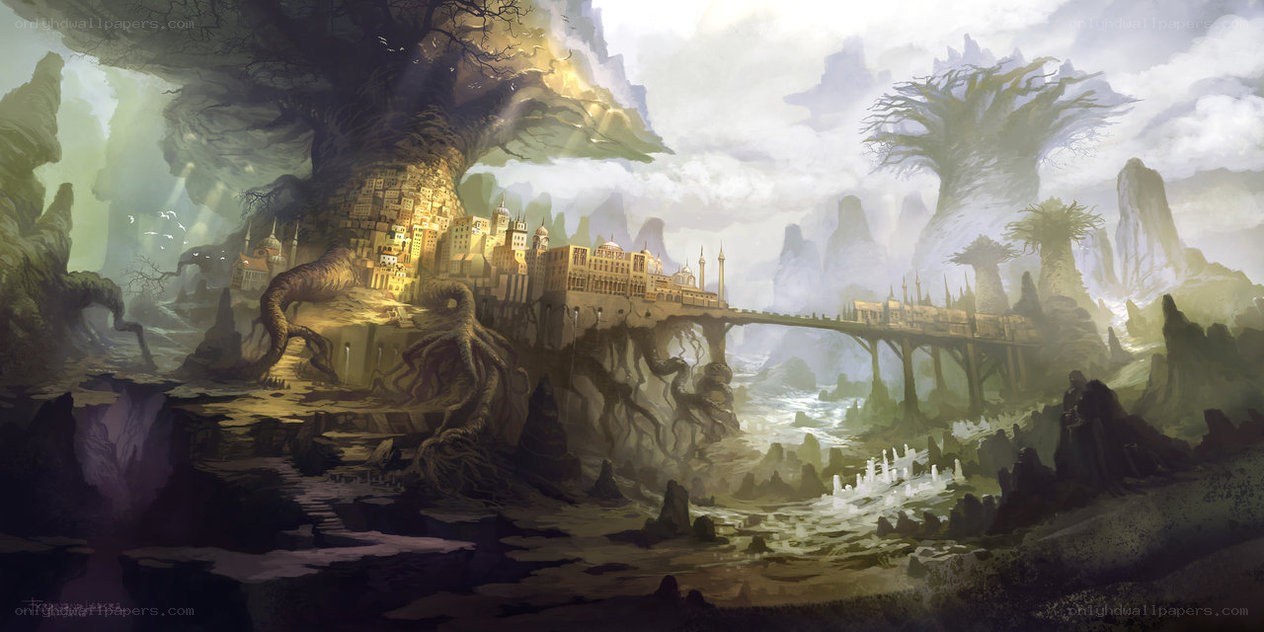 fantasy city on giant tree