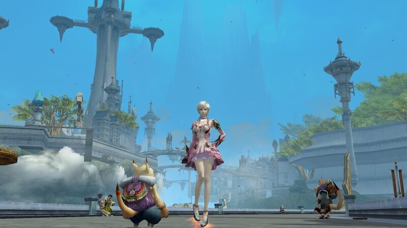 fantasy city scene with characters