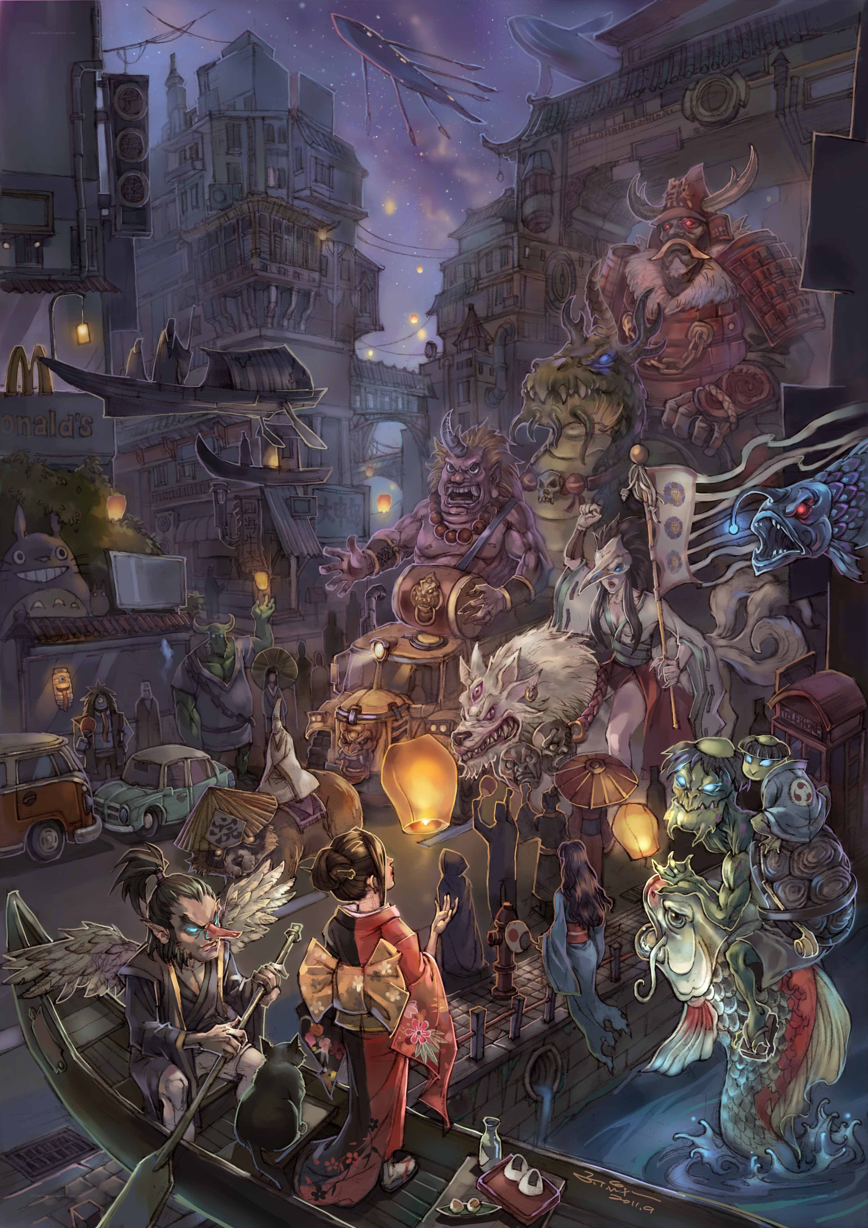 Fantasy city street scene