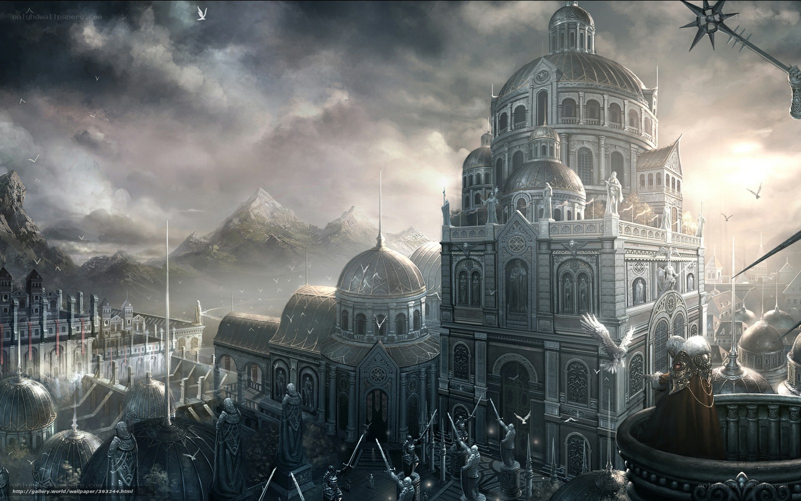 Fantasy city under stormy sky