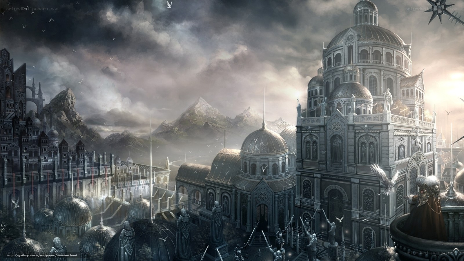 Fantasy city under stormy sky