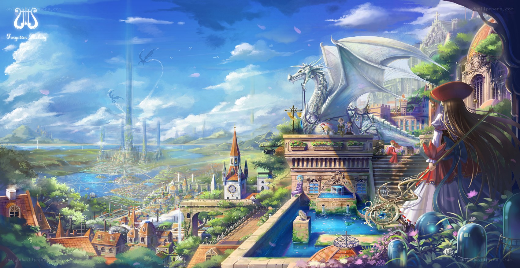 Fantasy city with a dragon