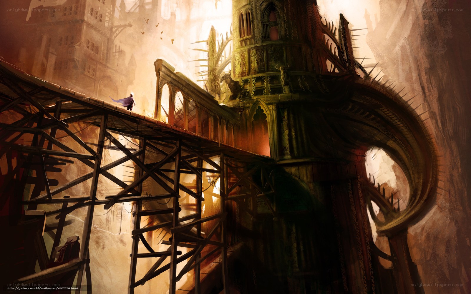 Fantasy city with a lone figure