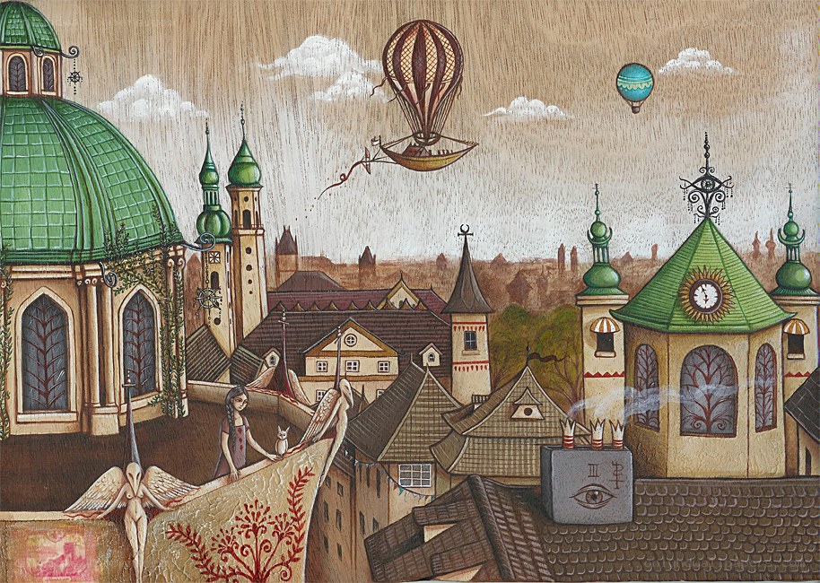 Fantasy city with airships