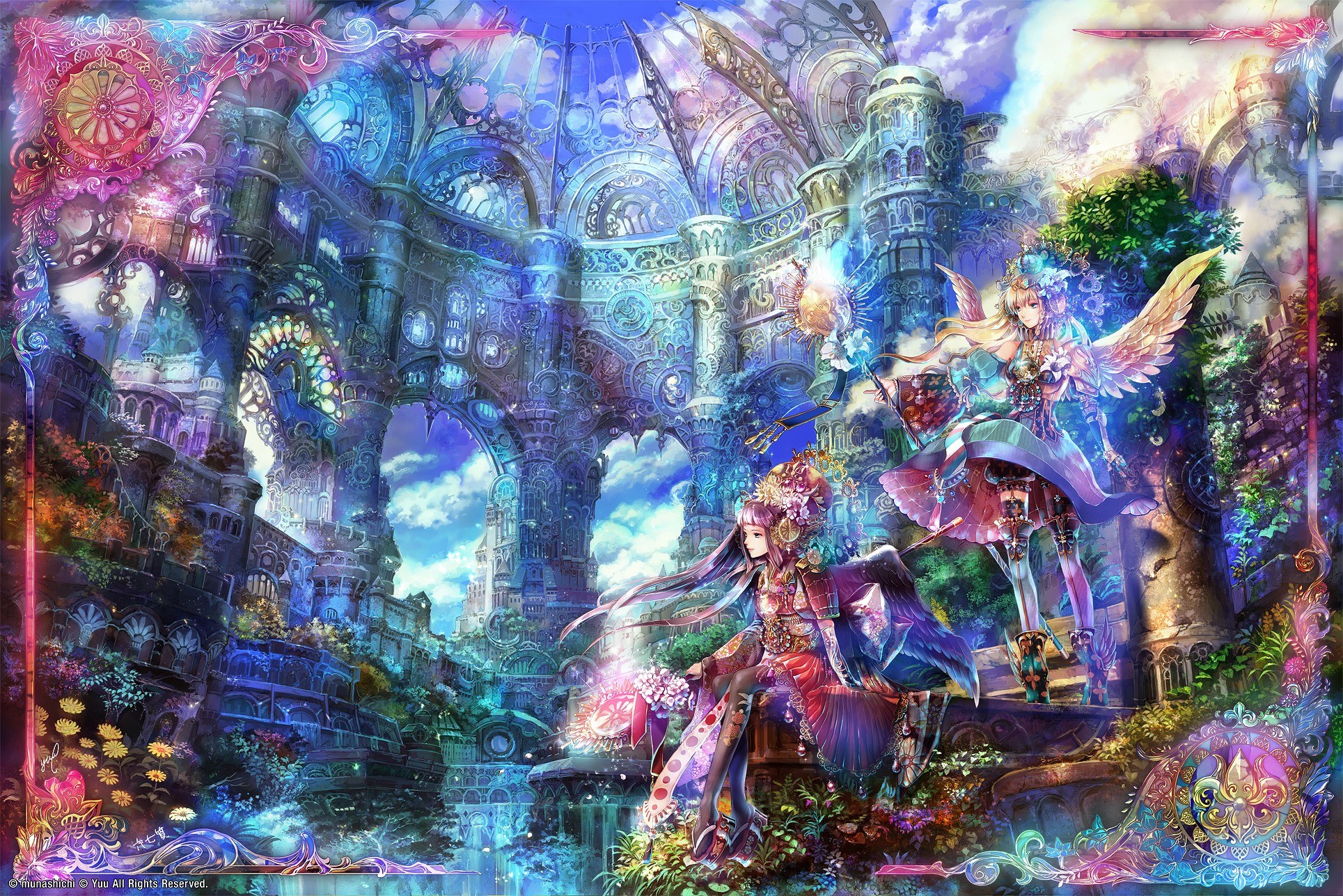 Fantasy city with angelic figures