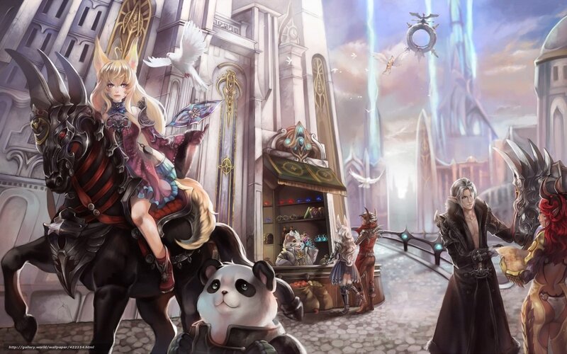 Fantasy city with characters