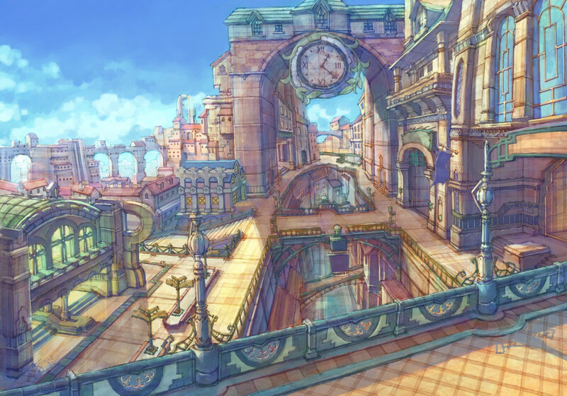 fantasy city with clock tower