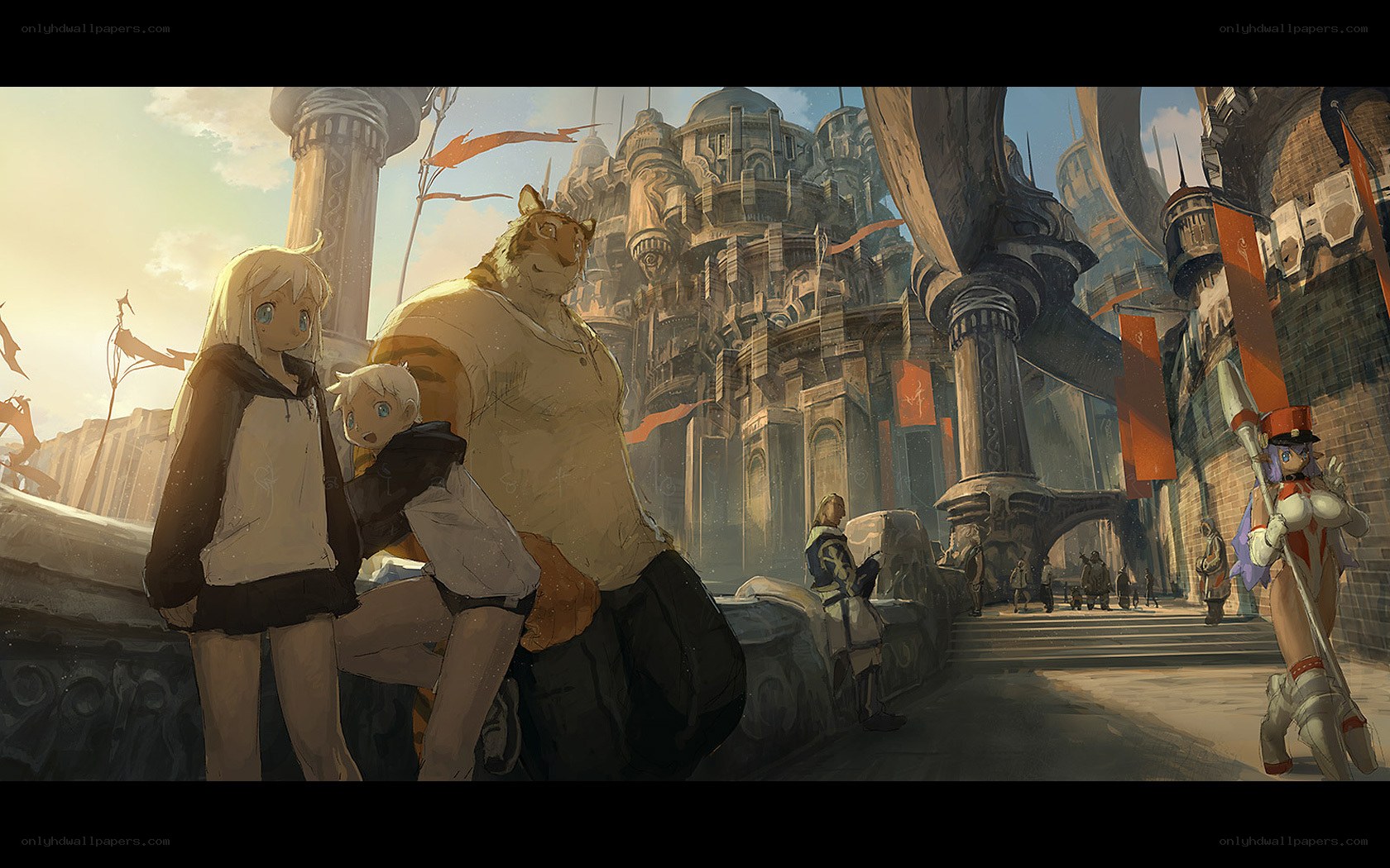 Fantasy city with diverse characters