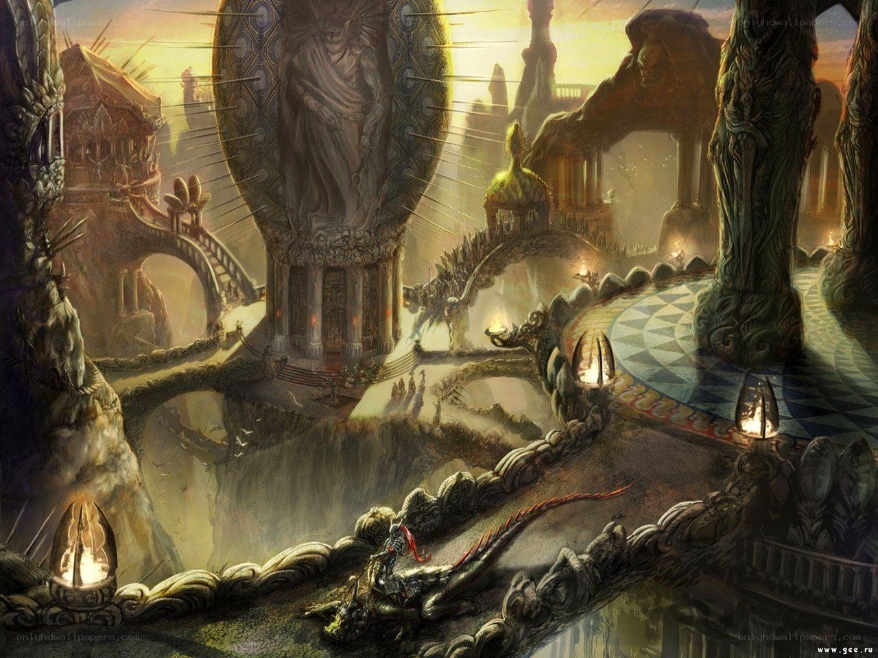 fantasy city with dragon
