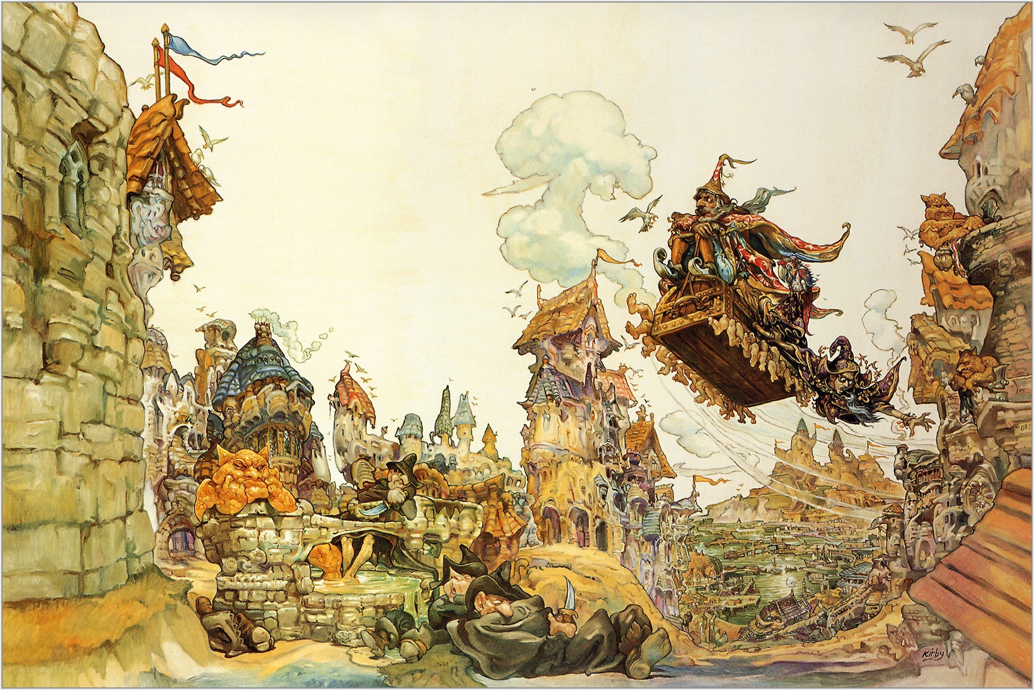 Fantasy city with flying carriage