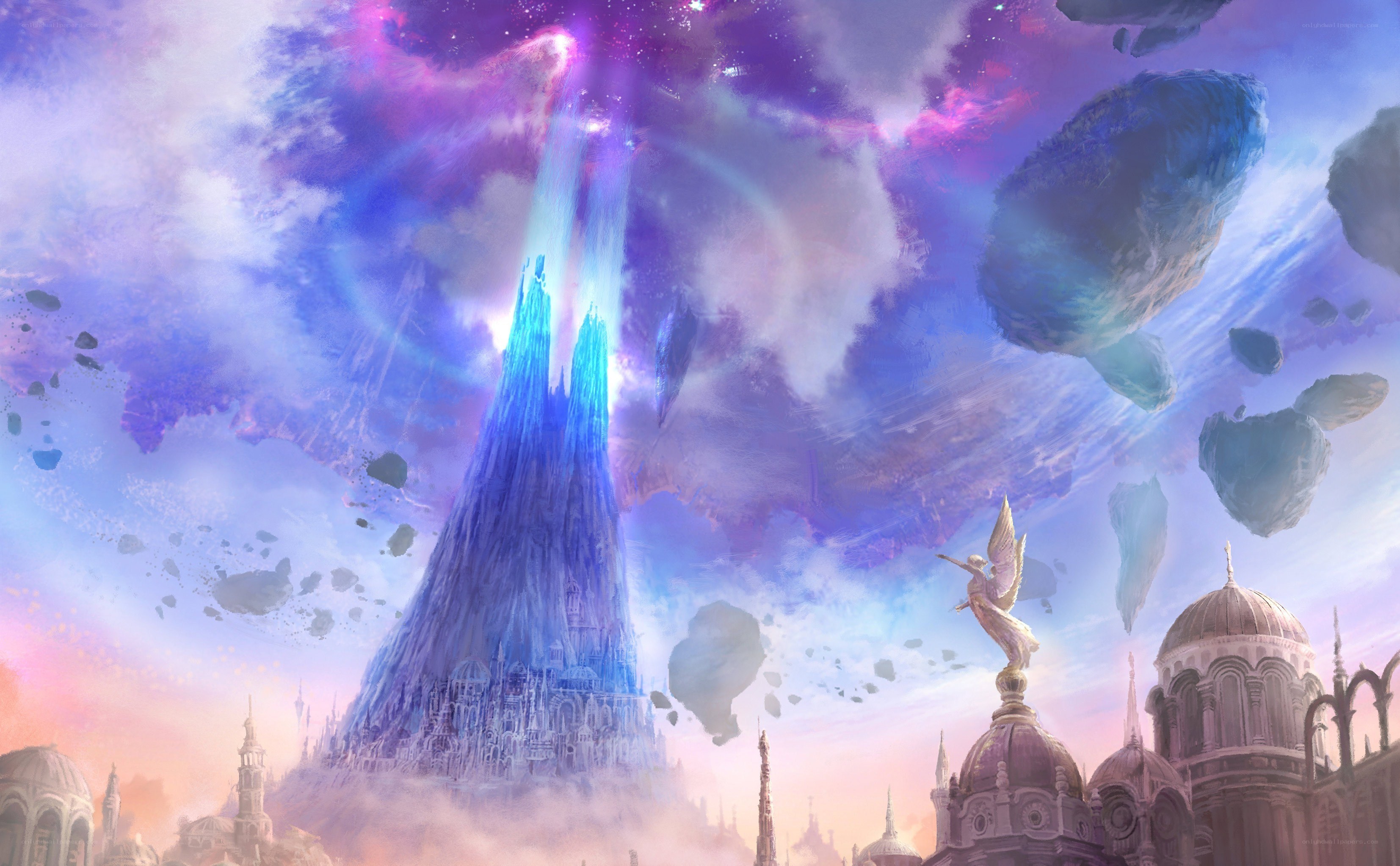 fantasy city with glowing spire