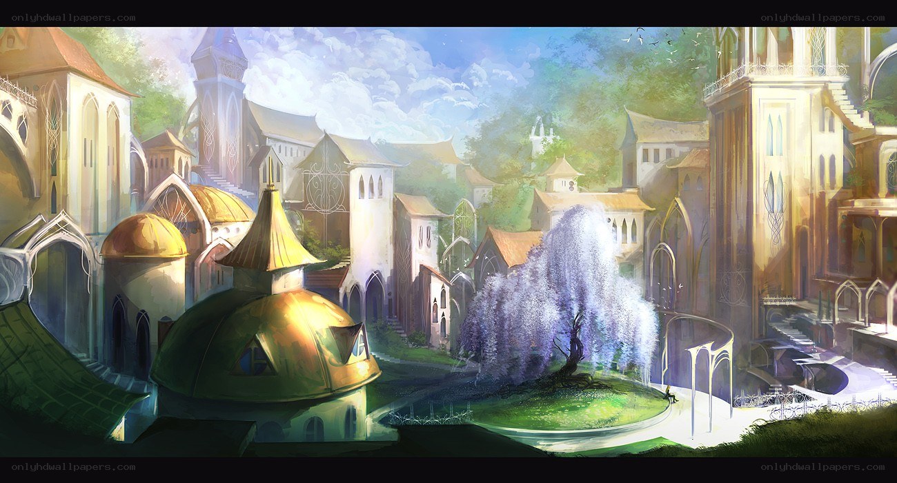 Fantasy city with golden domes
