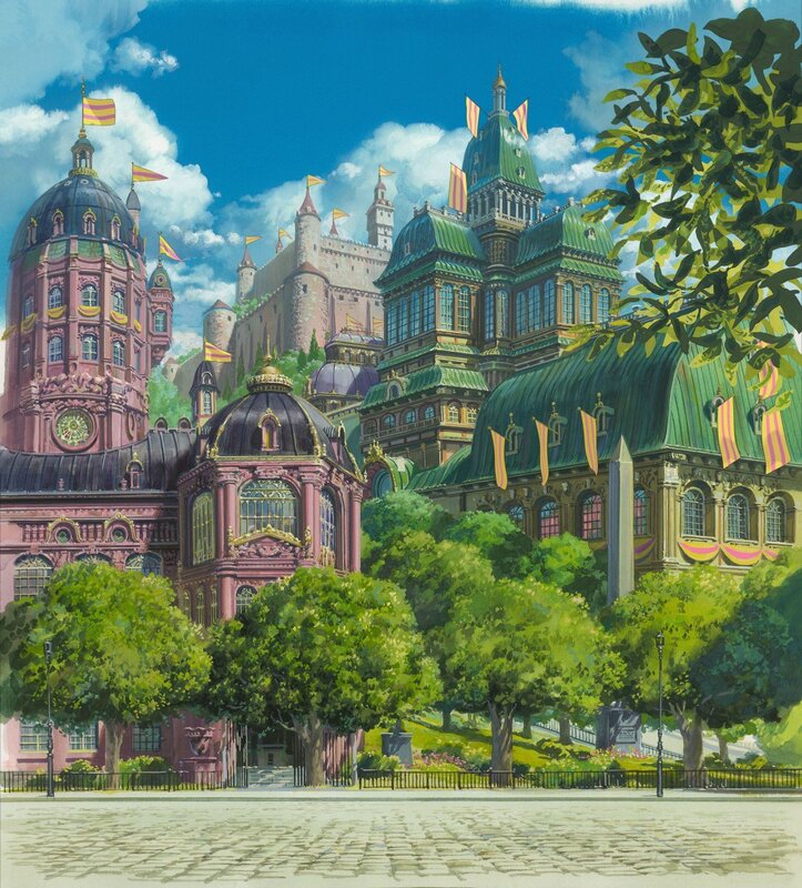 Fantasy city with grand buildings