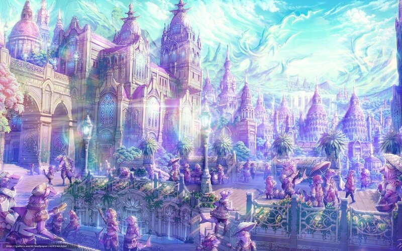 Fantasy city with purple architecture