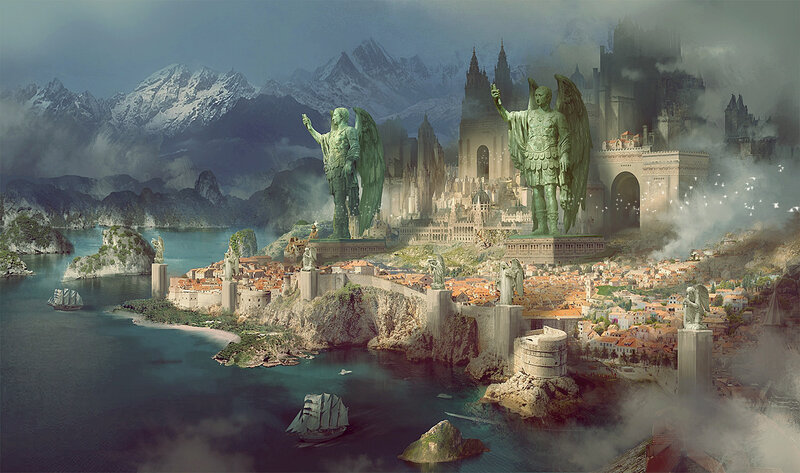 Fantasy City with Statues