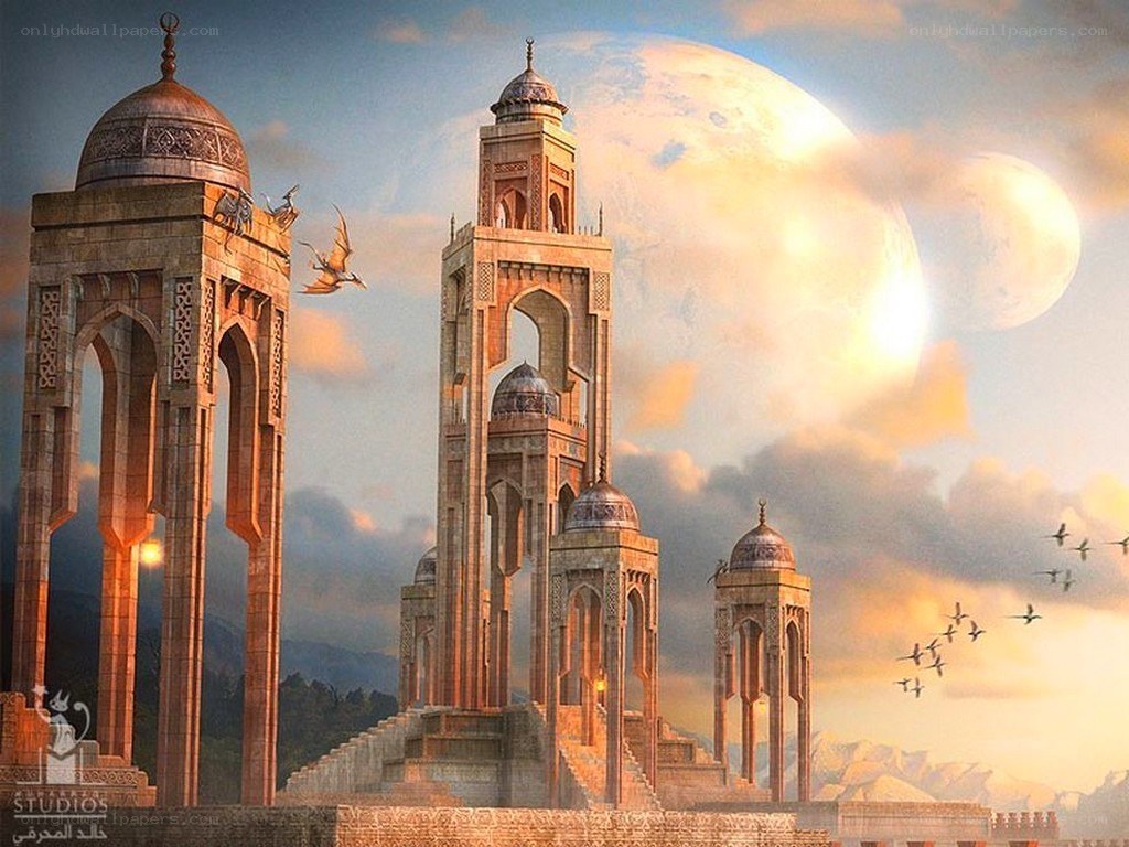 Fantasy city with twin moons