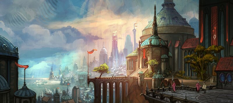 fantasy cityscape at dawn