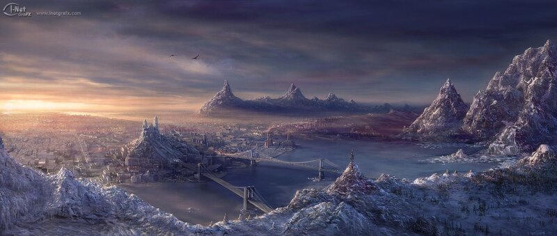 fantasy cityscape at dawn