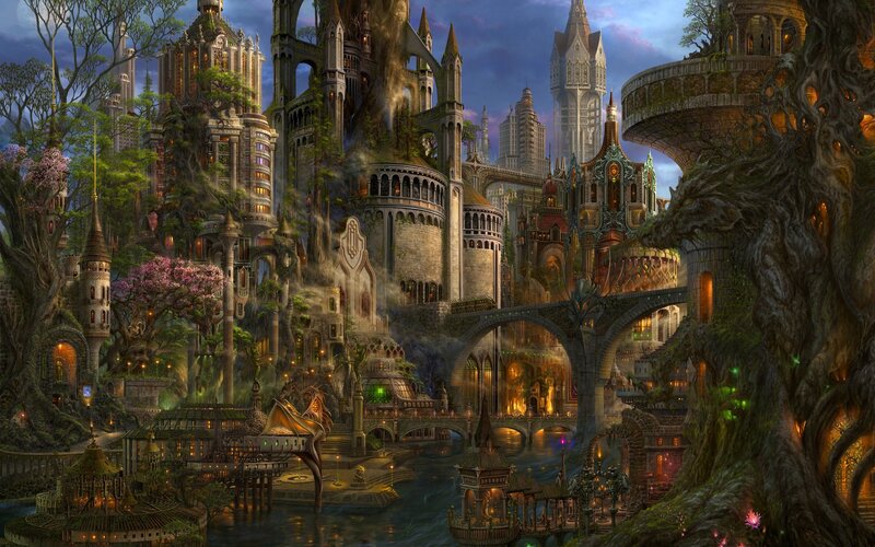 Fantasy Cityscape — Blue, Dramatic, Night, Digital Art, Castle