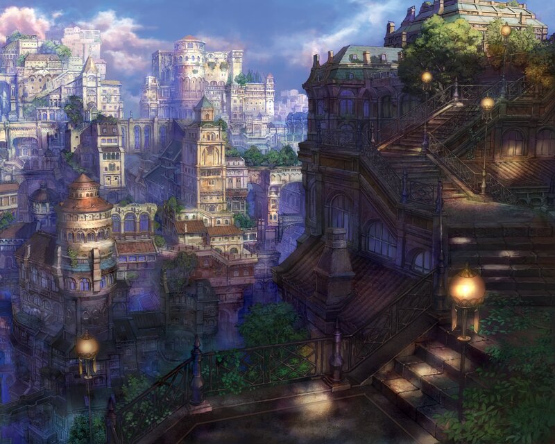 Fantasy Cityscape — Blue, Dramatic, Sunset, Digital Art
