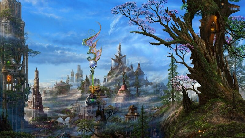 Fantasy Cityscape — Blue, Serene, Morning, Digital Art, Castle