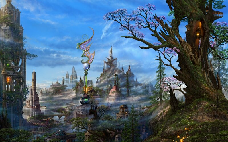 Fantasy Cityscape — Blue, Serene, Morning, Digital Art