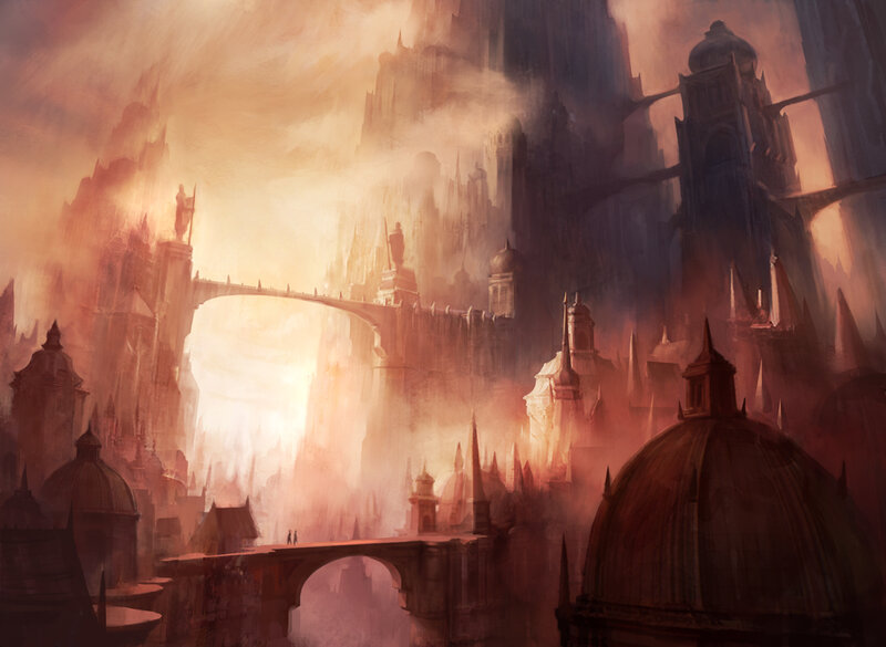 Fantasy Cityscape — Orange, Dramatic