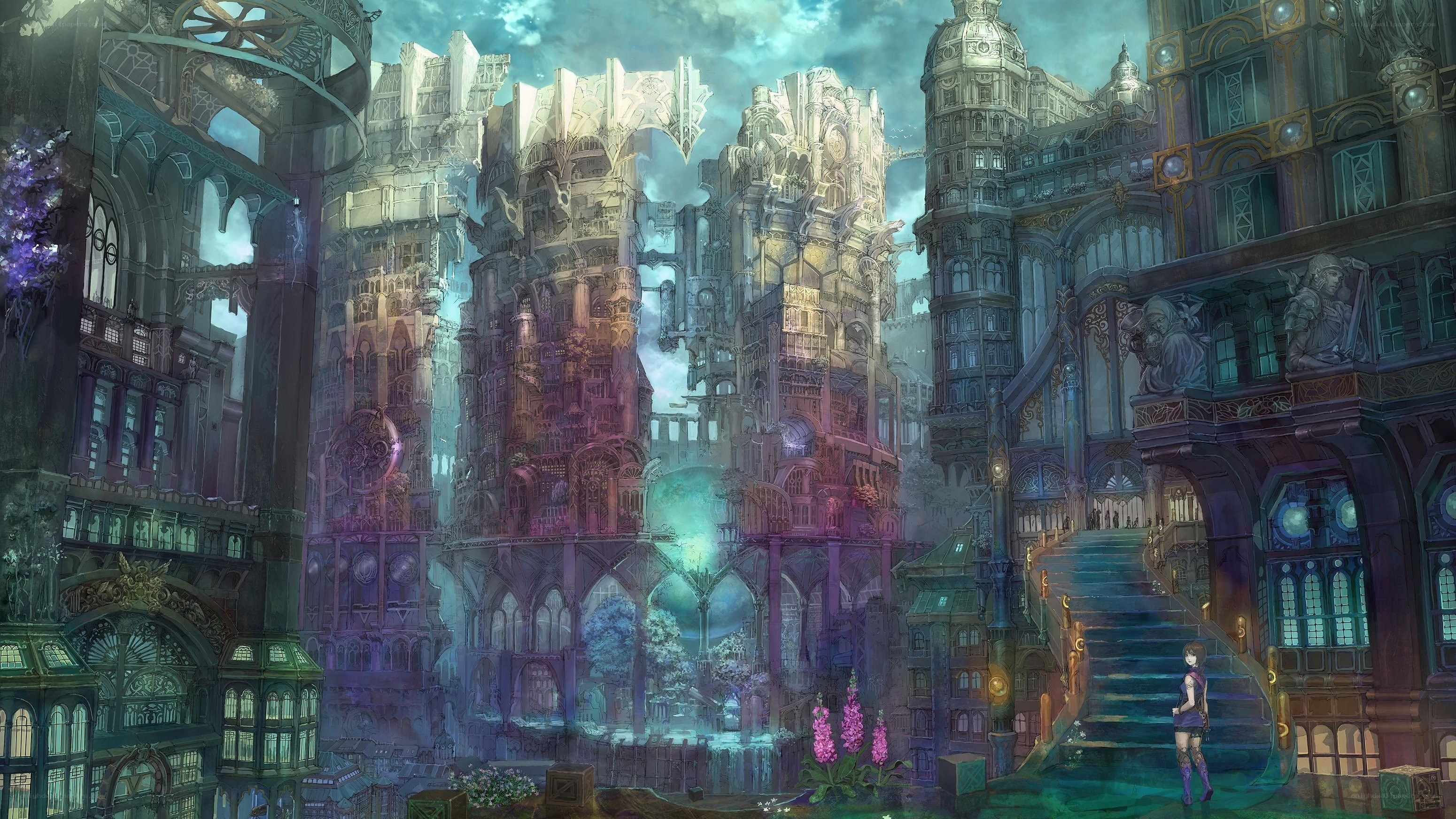 fantasy cityscape with a lone figure