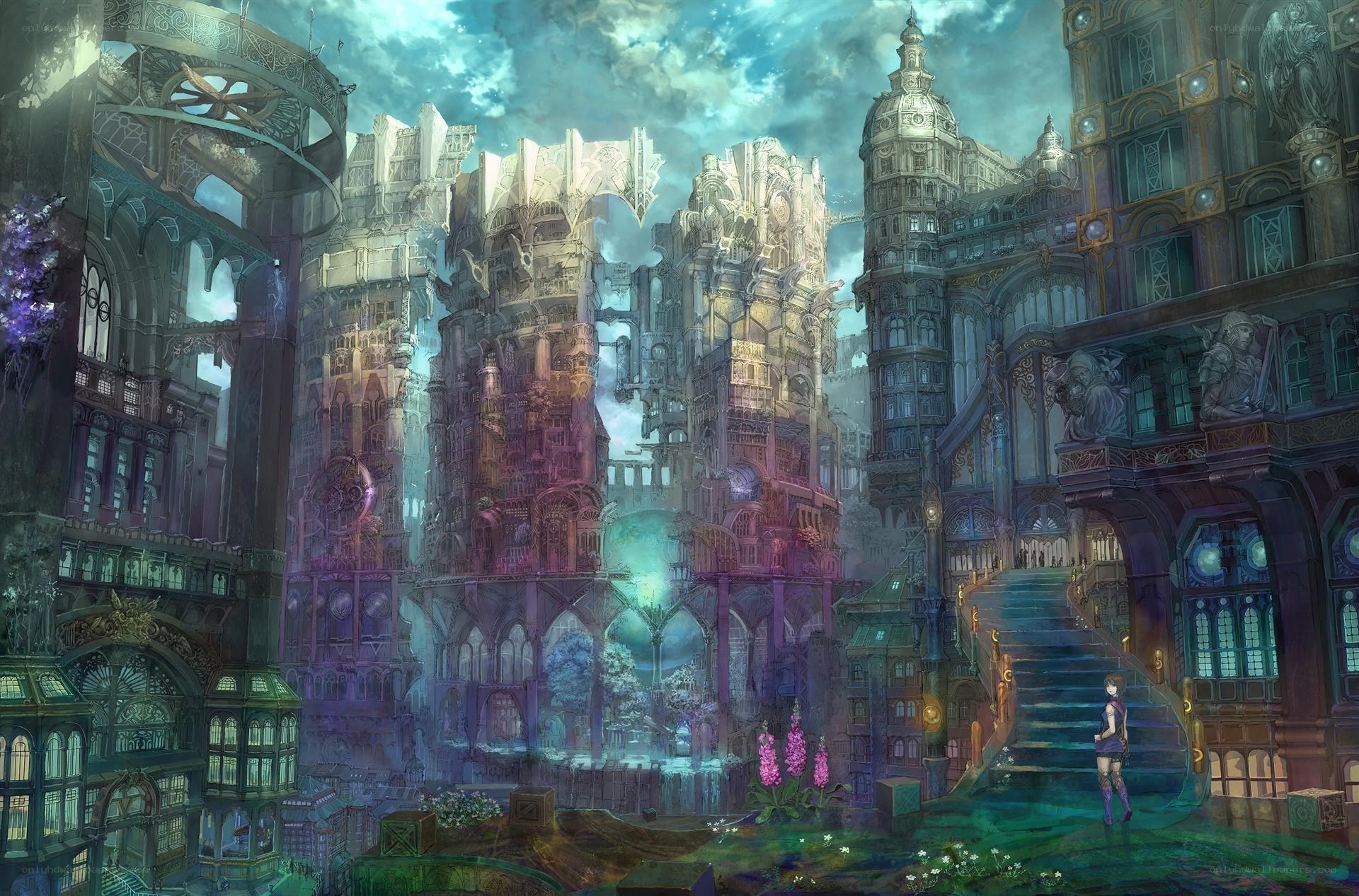 fantasy cityscape with a lone figure