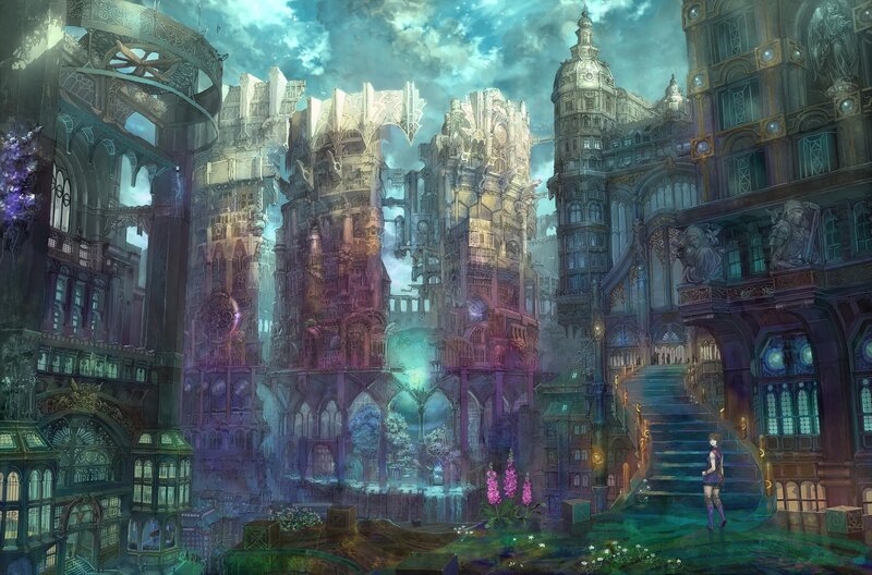fantasy cityscape with a lone figure