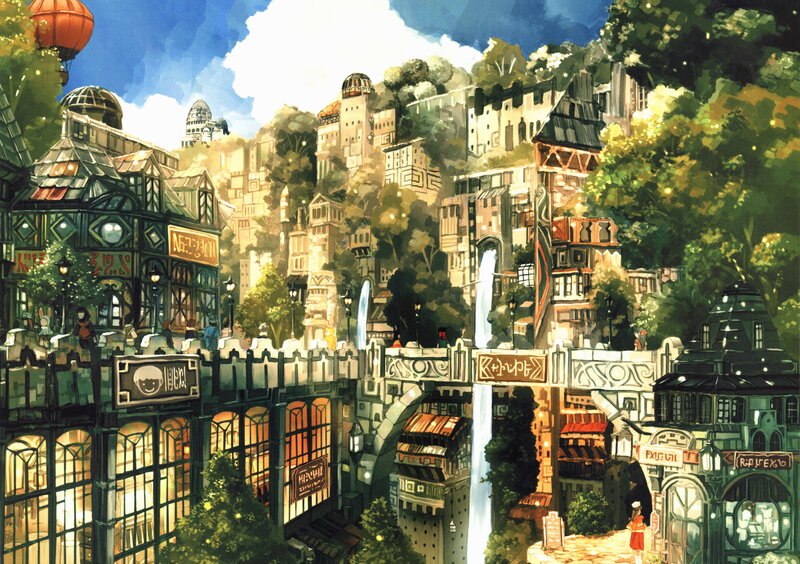 Fantasy cityscape with airship