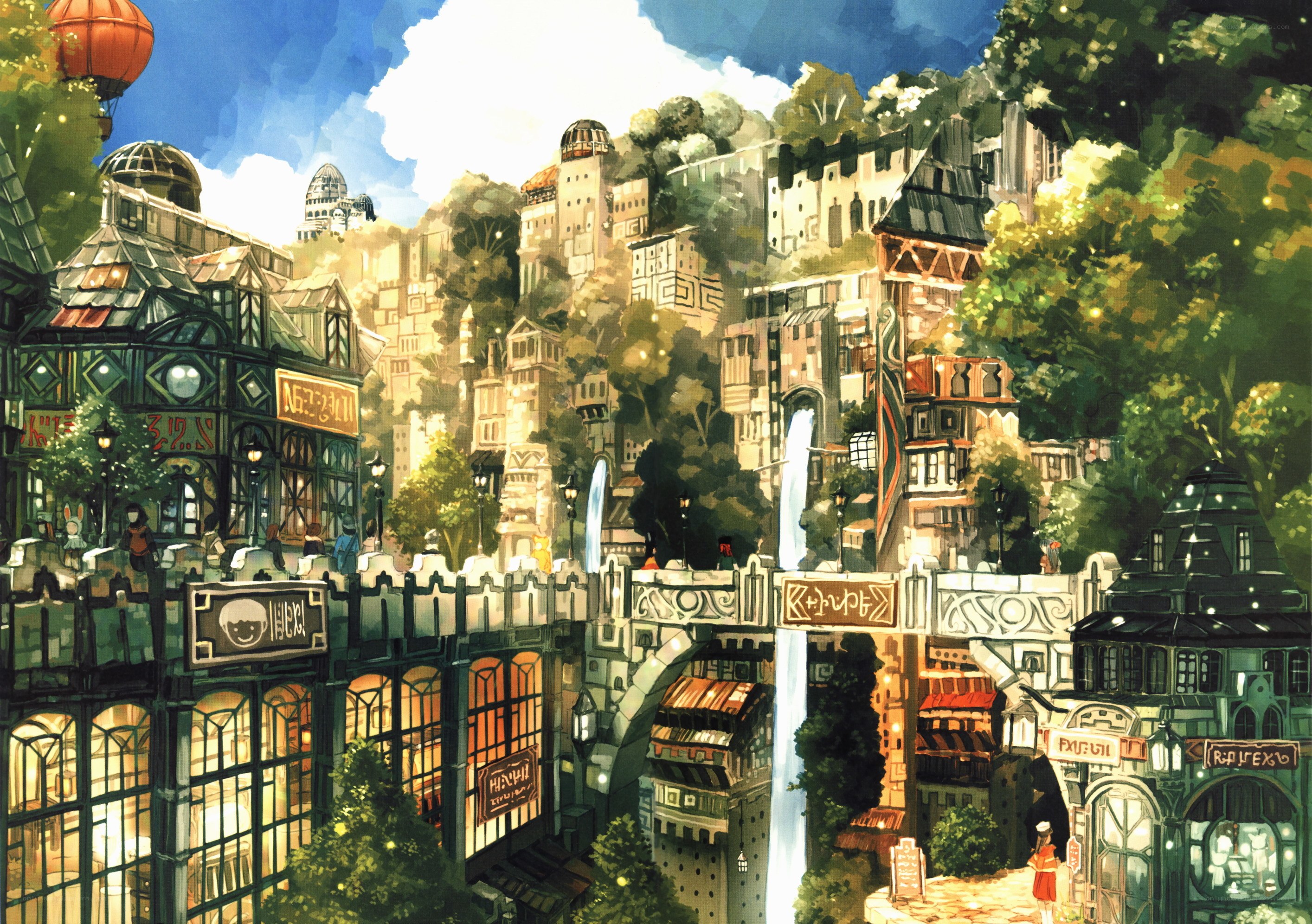 Fantasy cityscape with airship