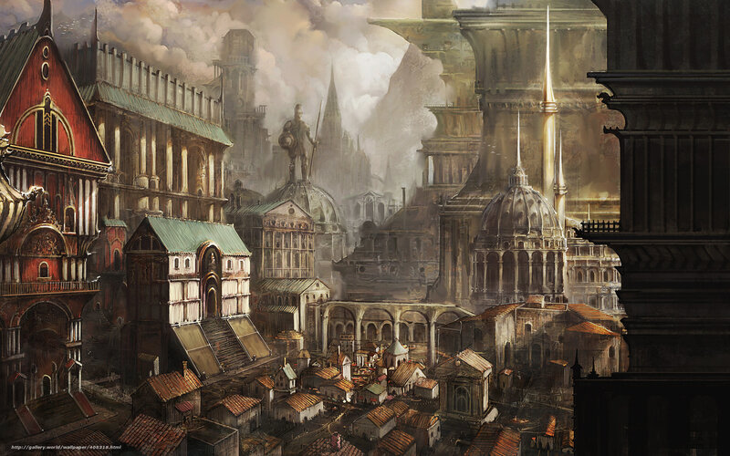 Fantasy cityscape with ancient architecture